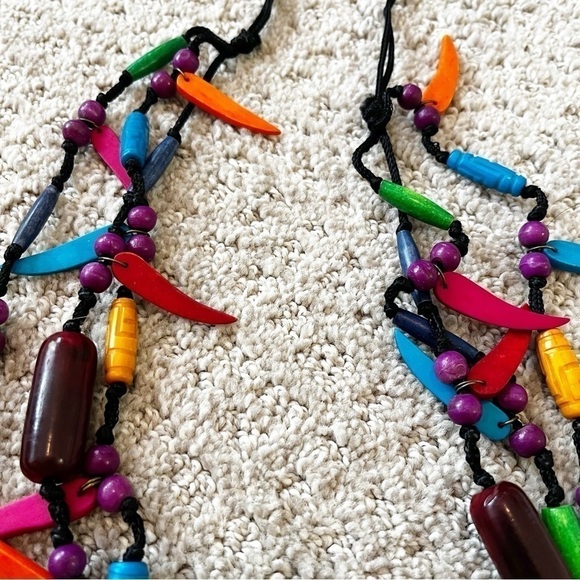 Colorful Statement Necklace Coconut Shell Wood Colorful Bold Chunky Eclectic - Picture 2 of 5